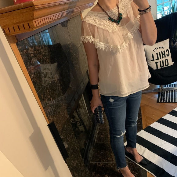 (New) Lace Chiffon Babydoll Top - Picture 9 of 10